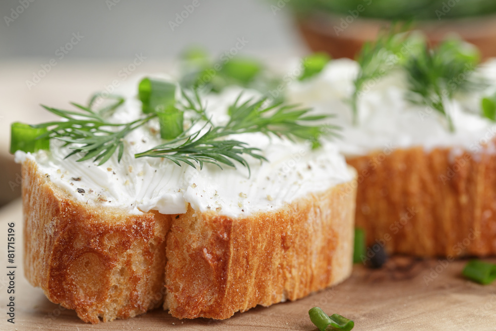 homemade appetizing crostini with soft cheese cream herbs homemade appetizing crostini with soft cheese cream herbs
