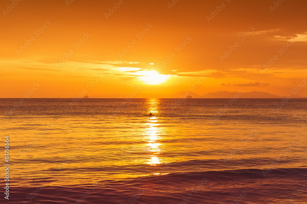 beautiful sunset in yellow as background
