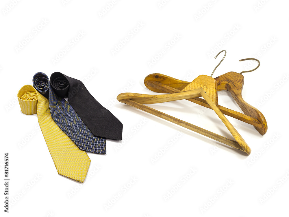 Wooden clothes hanger and neckties Wooden clothes hanger and neckties