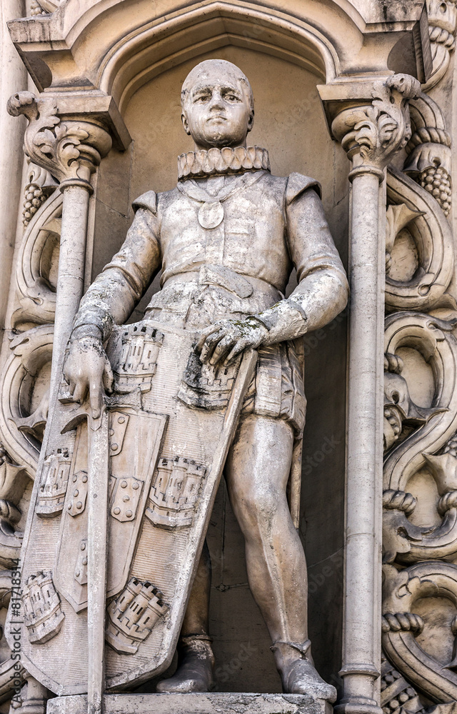 Statue of Knight with board and sword, Lisbon, Portugal