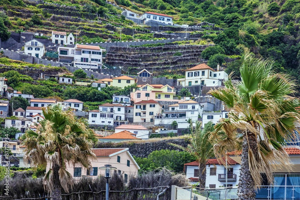 Madeira island rural houses, Portugal. Fishing village Camara de