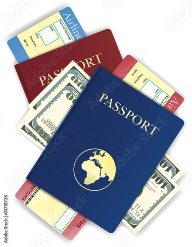 passport with money and airline ticket vector illustration