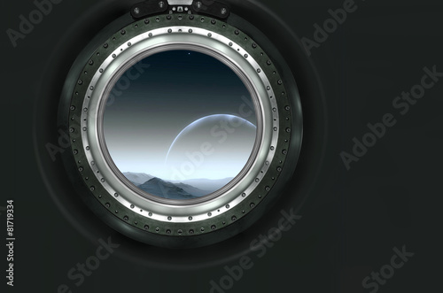 Saturn or alien planet view from spaceship