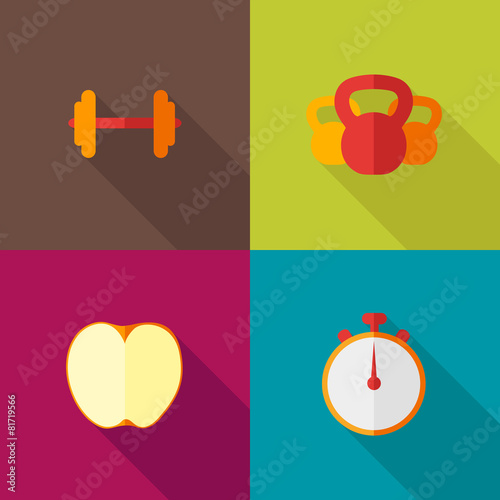 Ffitness flat icons with long shadow