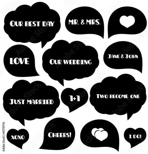 Set of wedding bubbles for photo. Foto tags. Party supplies.