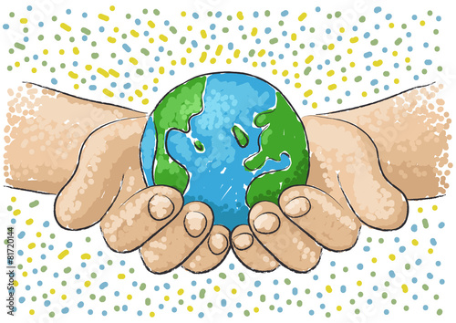 hand supports the world