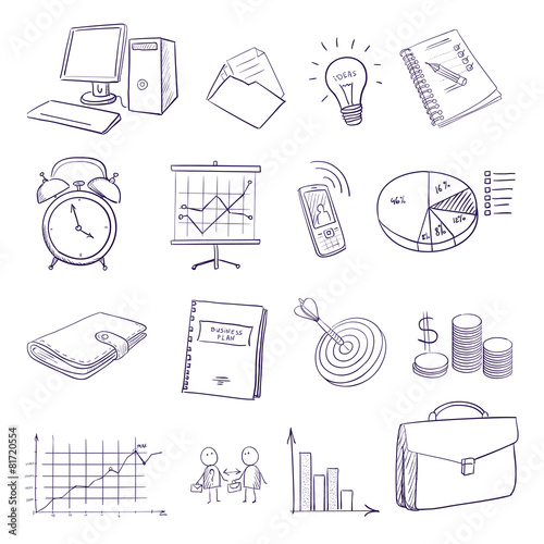 hand draw doodle business icon set