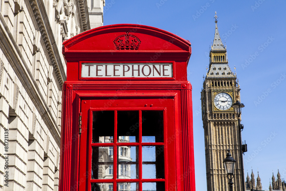 Red Telephone Box and Big Ben in London