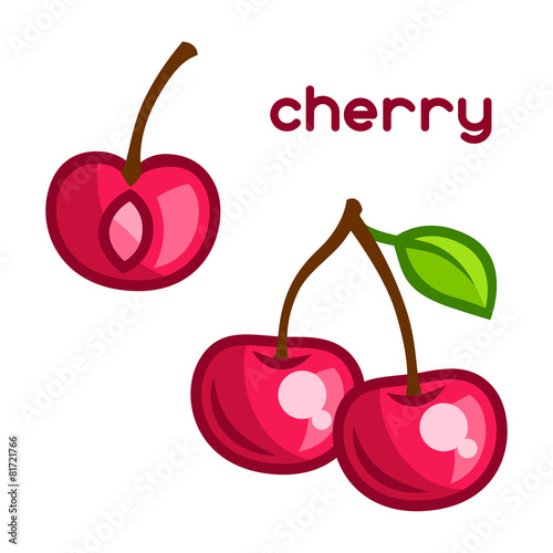 Stylized illustration of fresh cherry on white background