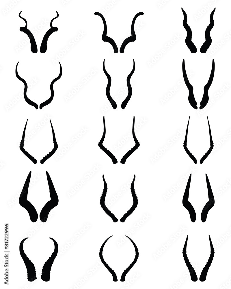 Black silhouettes of horns of antelopes, vector Black silhouettes of horns of antelopes, vector