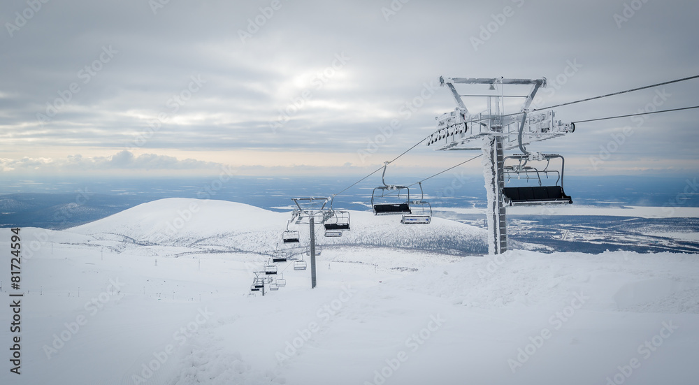 Ski lift cable way in the mountains