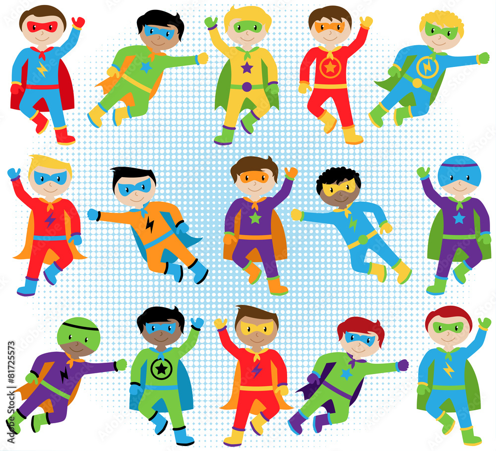 Set of Boy Superheroes in Vector Format Set of Boy Superheroes in Vector Format