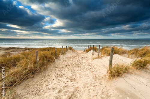 way to stormy North sea beach