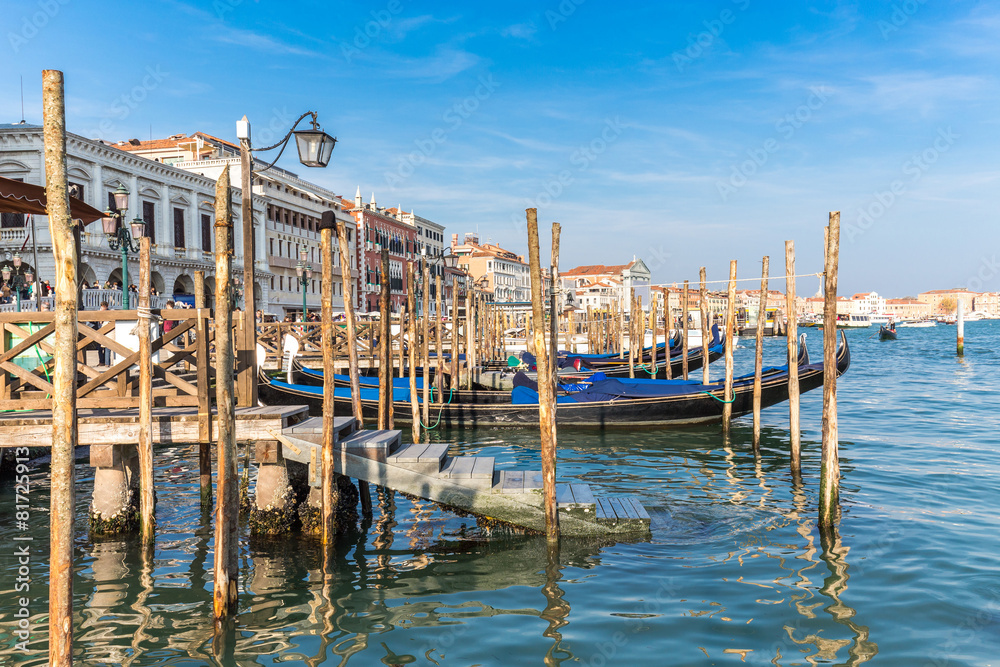 Gondolas on Grand Canal in Venice, Italy