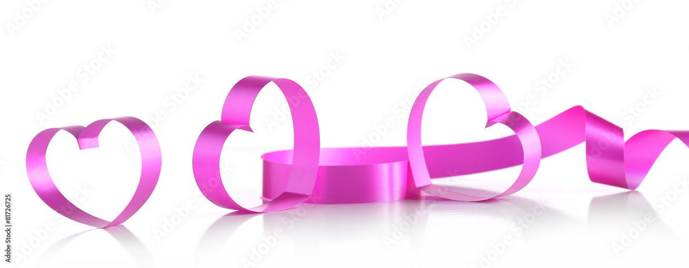 Purple hearts from ribbon isolated on white Purple hearts from ribbon isolated on white
