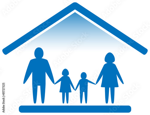 family on home blue icon