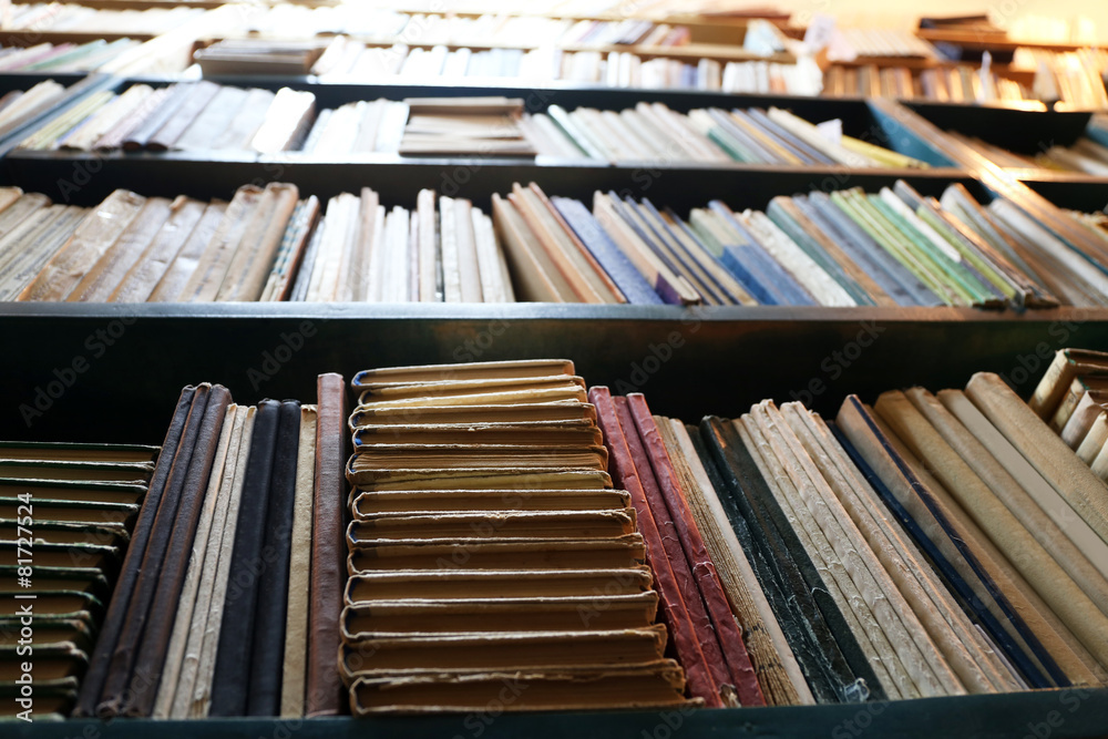 Fototapeta premium Many books on bookshelf in library