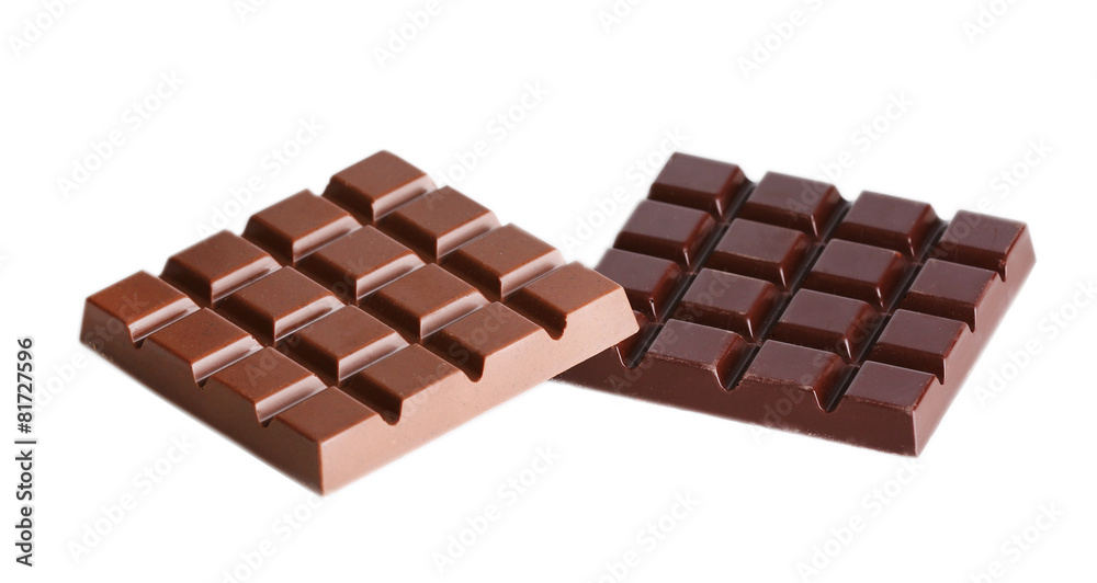 Milk and black chocolate bars isolated on white Milk and black chocolate bars isolated on white