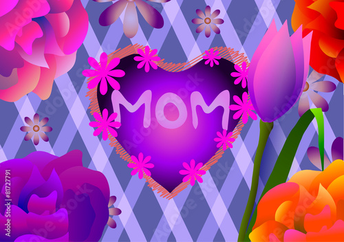 Vector illustration of Mothers Day. Flowers and heart.