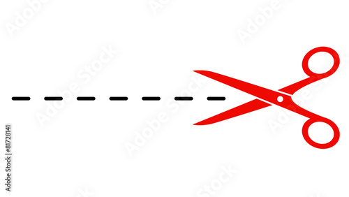 red scissors with dotted line