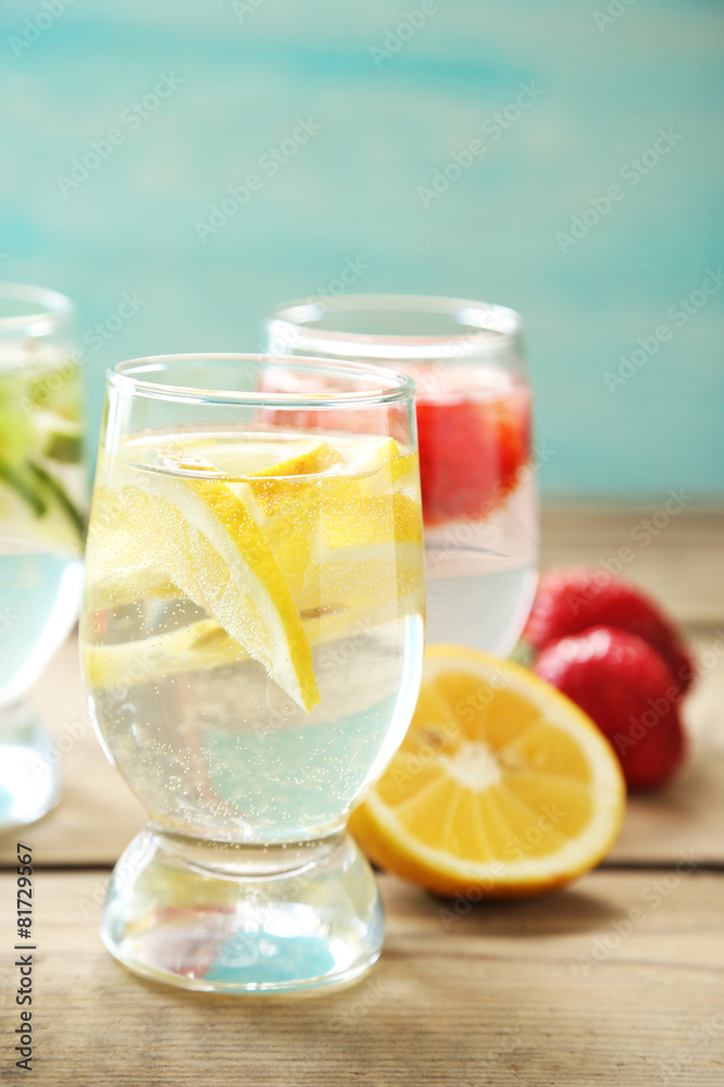 Glasses of different home made freshness healthy