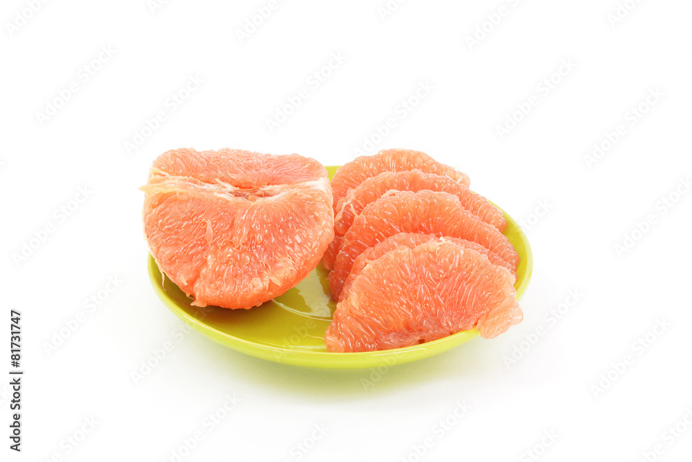 Peeled grapefruit on a white background