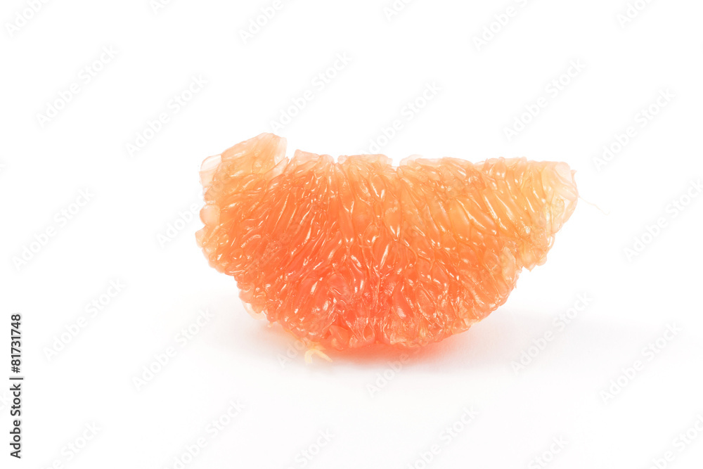 Peeled grapefruit on a white background