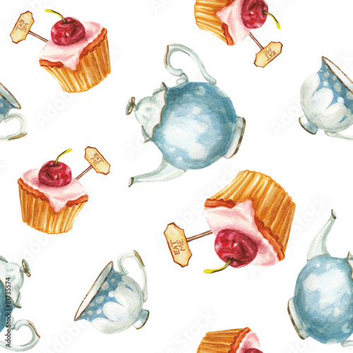 watercolor cake and tea set