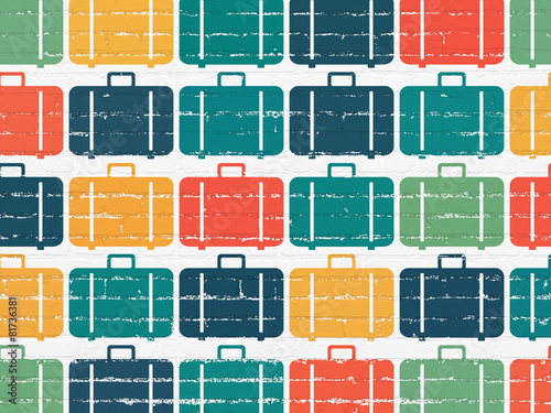 Travel concept: multicolor Bag icons on wall background