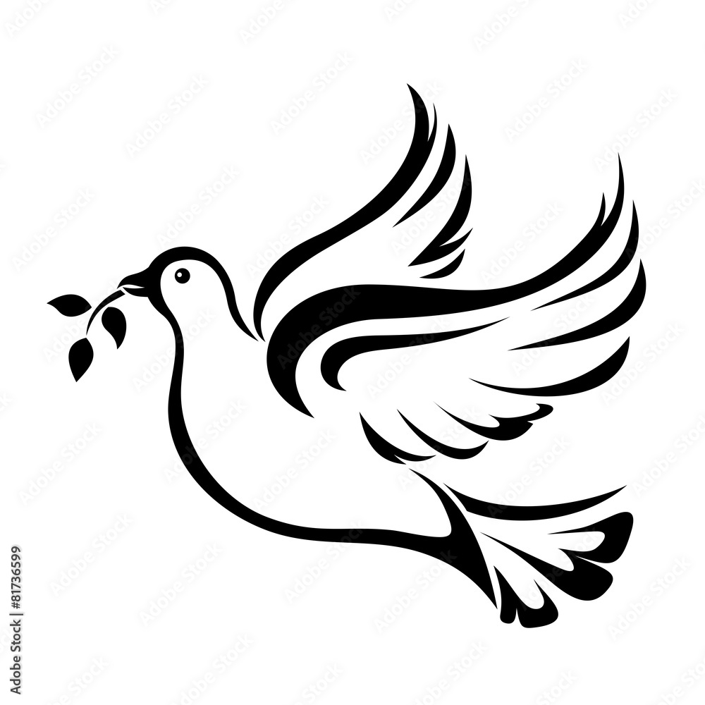 Dove. Symbol of peace. Vector black silhouette.