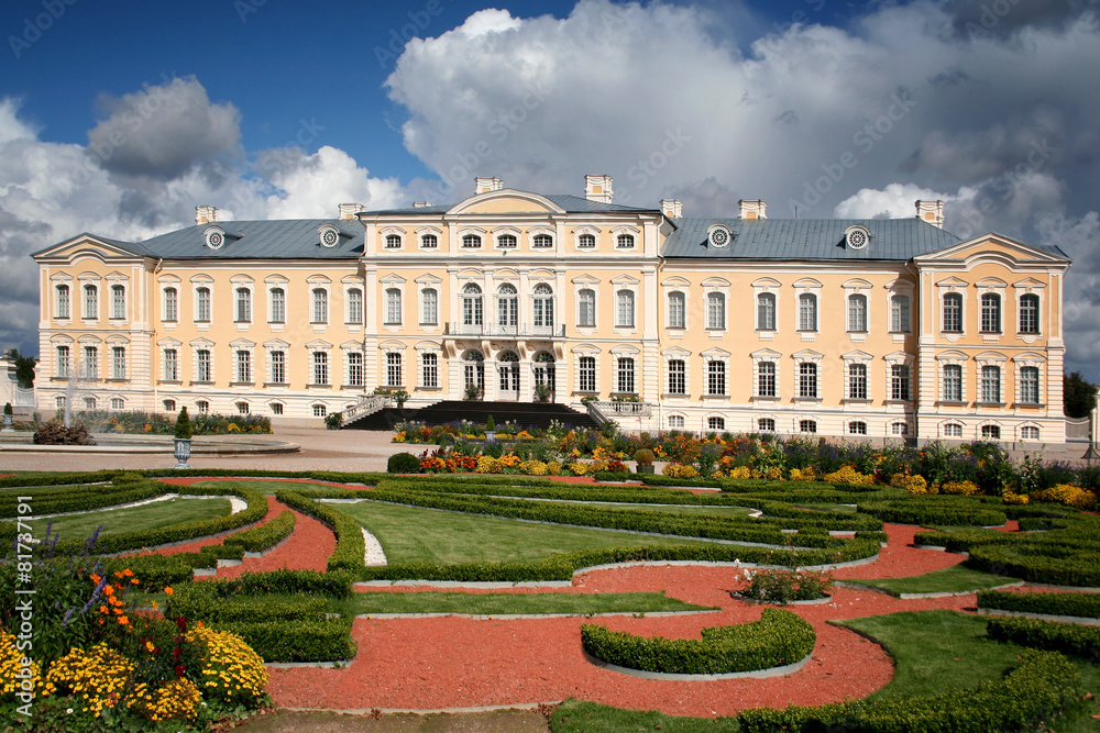 Rundale Palace in Latvia. The rose garden in the first plan..
