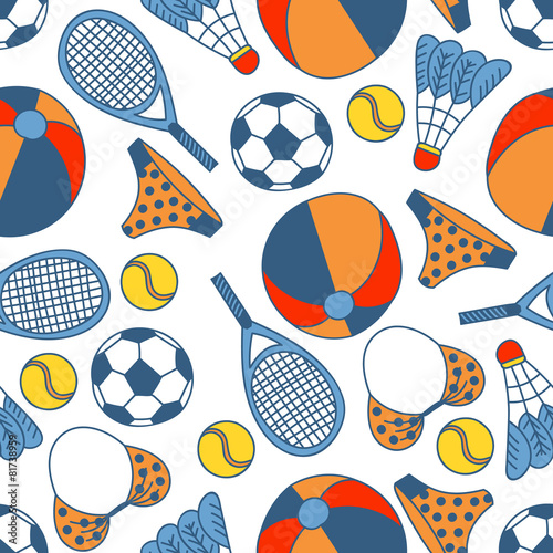 Abstract seamless pattern with hand drawn summer elements