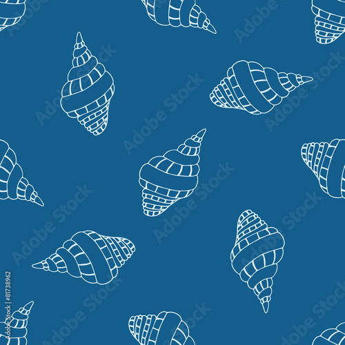 Abstract seamless pattern with hand drawn seashells