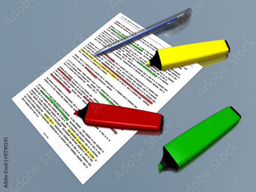 multicolor pen markers and pen laying on a document
