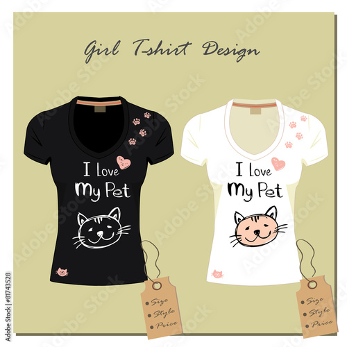 Black and white T-shirt with a cute cat