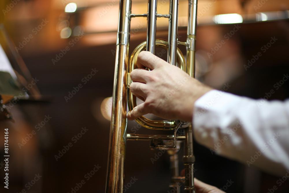 Details of a musician playing the trumpet Details of a musician playing the trumpet