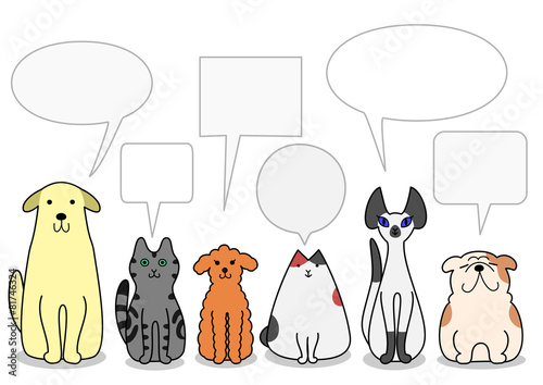犬　猫　一列　吹き出し