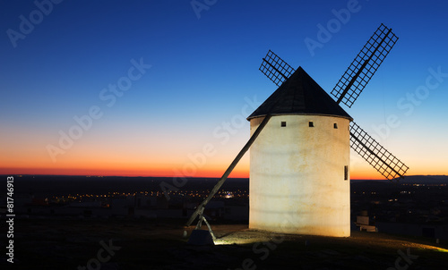 wind mill at field in sunrise