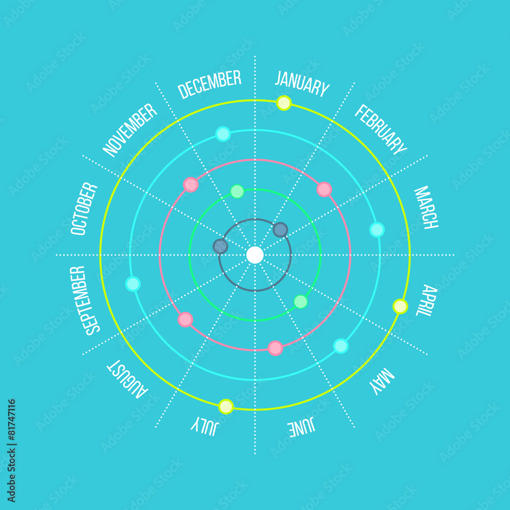 Circle timeline template infographic with months suitable for