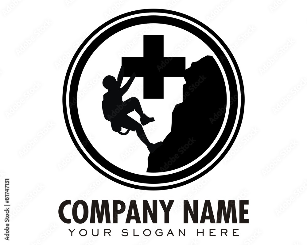 Obraz premium climbing silhouette cliff logo image vector