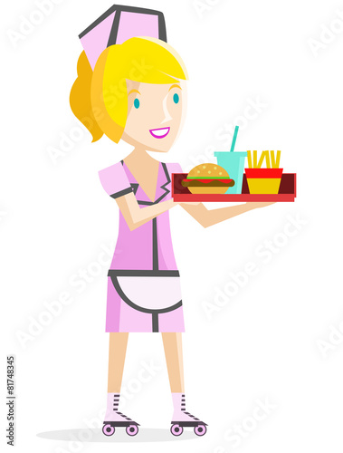 una camarera sirviendo comida rápida