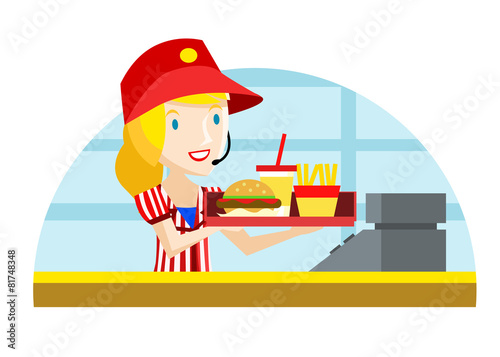una mujer sirviendo comida rápida