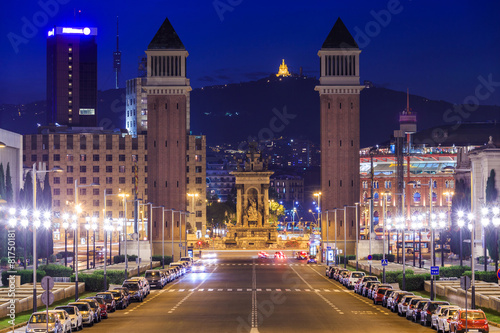 Night view of Plaza de Espana with Venetian towers © pigprox