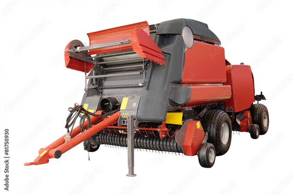 Obraz premium Agricultural round baler isolated under the white background
