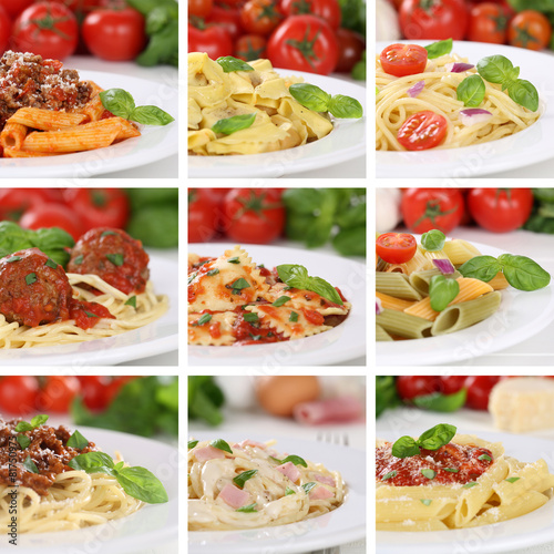 Italienisches Essen Collage von Spaghetti Food Pasta Nudeln Geri