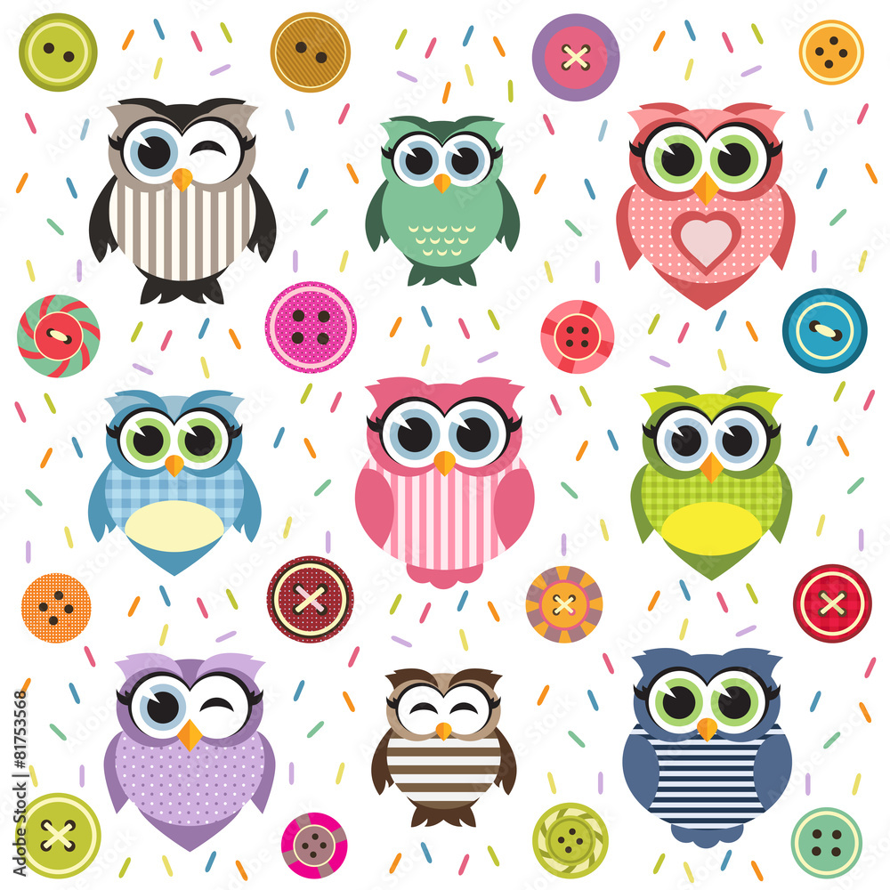 Obraz premium Background with cute textured owls