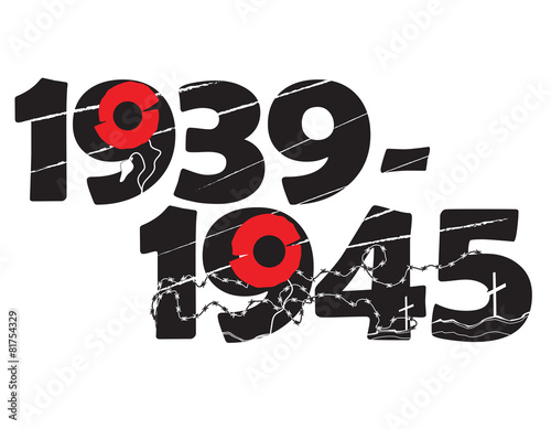 World War II commemorative symbol with dates and poppies