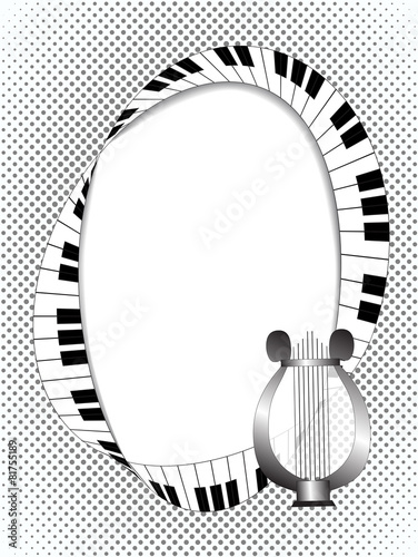 Musical frame with lyre and fingerboard on halftone background