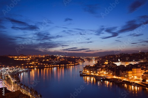 Porto and Vila Nova de Gaia in Portugal at Dusk