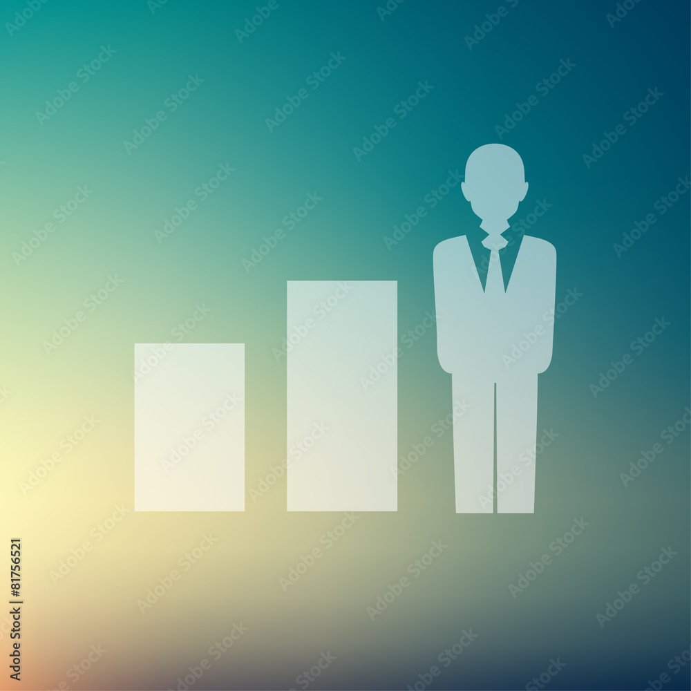 Man with growing diagram in flat style icon